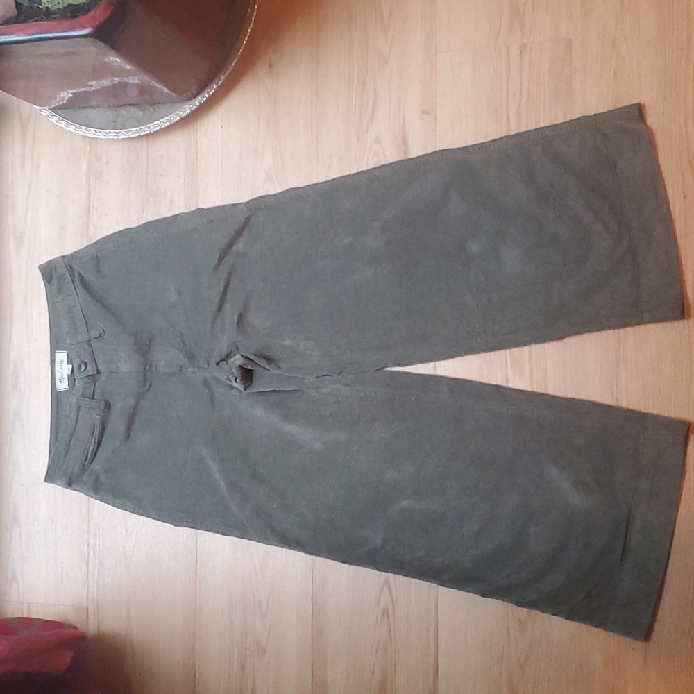 Madewell Velvet Wide Leg Crop Pants size 25 Dark Green